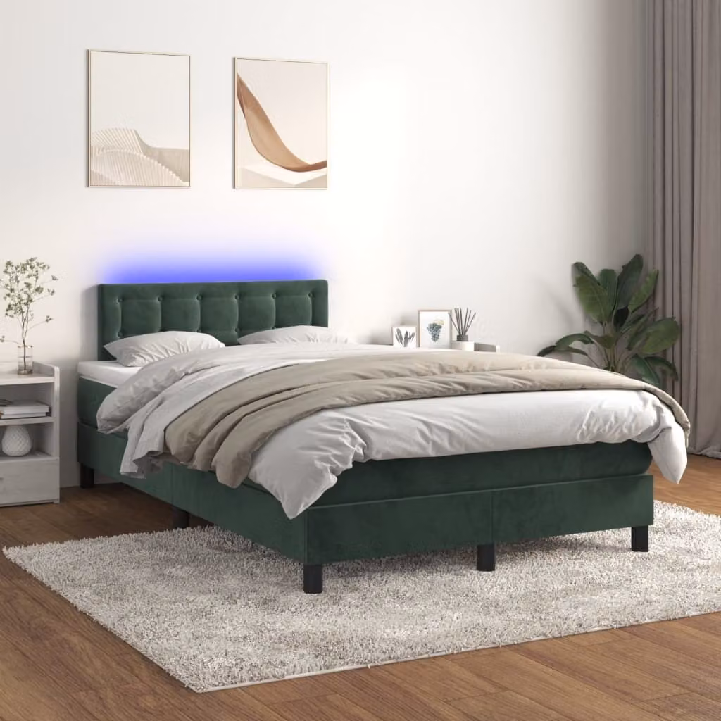 Maison Exclusive - Letto a Molle con Materasso e LED Verde Scuro 120x200cm Velluto