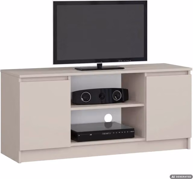 Mobile TV Cashmere AKORD FURNITURE FACTORY moderno in legno beige con 2 ante e 2 ripiani L/P/H: 120 x 40 x 55 cm