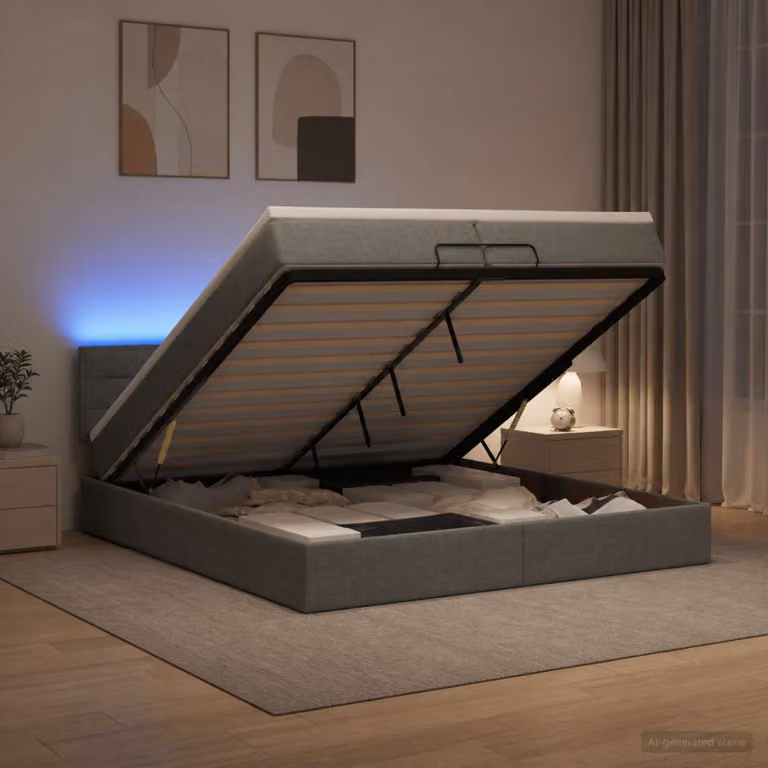 Letto Ottomano con Materasso e Illuminazione LED vidaXL, Grigio e Bianco, L 200 x P 200 x H 88 cm