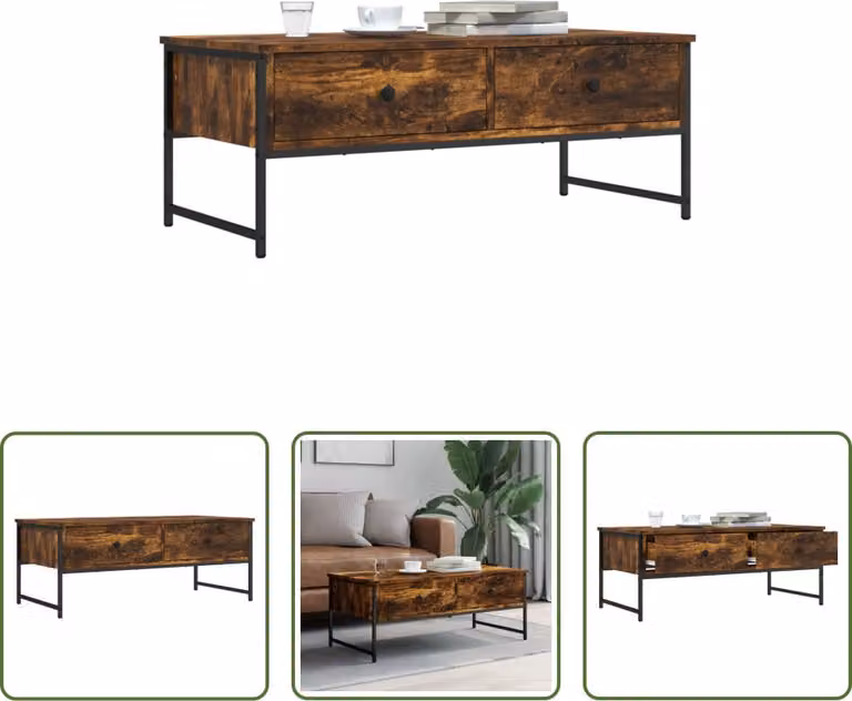 The Living Store tavolino in rovere fumé 101x49x39,5 cm materiale a base di legno