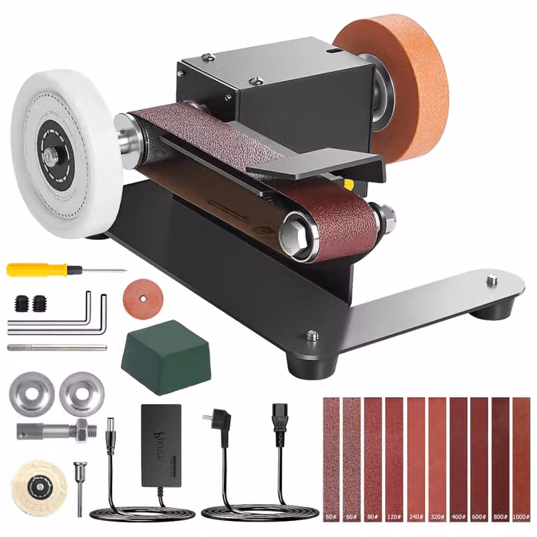 Levigatrice a nastro compatta - Levigatrice a nastro da banco - 800 W - 7 velocità - Velocità variabile - Adatta per legno e metallo - Affilatura di coltelli