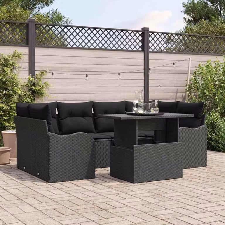 Maison Exclusive - Set Divano da Giardino con cuscino 7 pcs Nero Poly Rattan