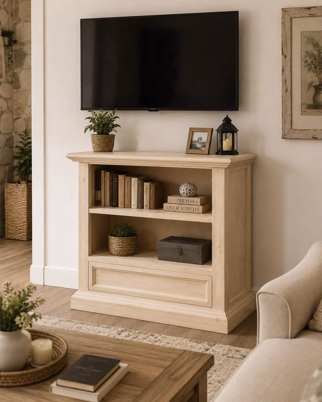Porta TV in legno grezzo con 1 cassetto Mobili 2G L/P/H: 85 x 47 x 79 cm – 3