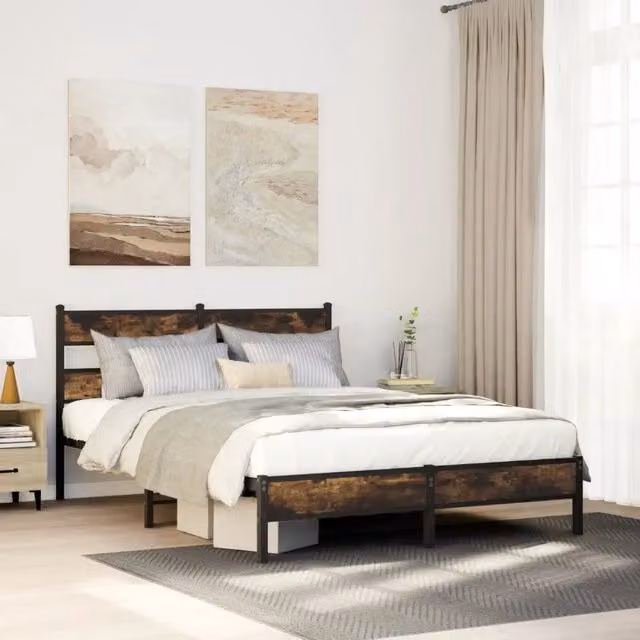 Struttura Letto con Testiera Design Mania in Rovere Sonoma e Metallo, L 140 cm x P 200 cm