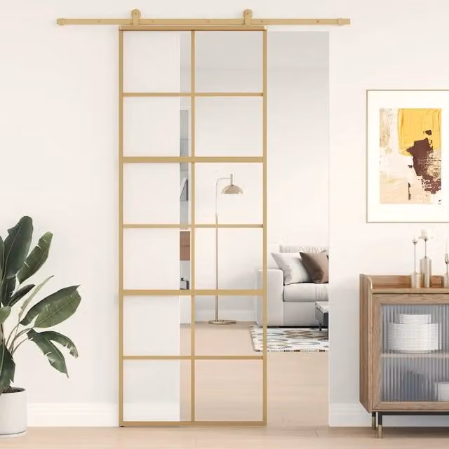 Porta Scorrevole vidaXL in Alluminio e Vetro Trasparente Dorata L: 76 cm, H: 205 cm