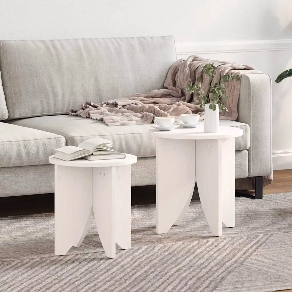 Set di 2 tavolini da salotto rotondi vidaXL in legno di pino bianco stile rustico L/P/H: 41,5 x 41,5 x 44 cm