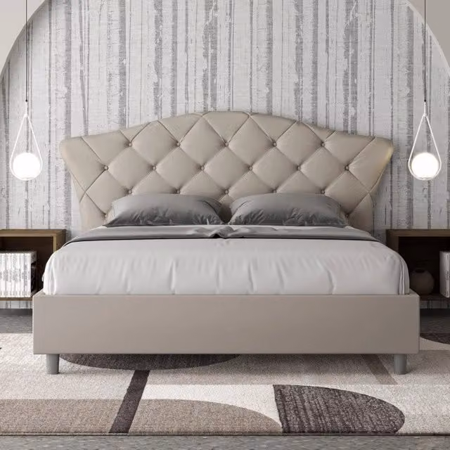 Letto matrimoniale imbottito ITYHOME con contenitore a doppia alzata in similpelle beige L/P/H: 160 x 223 x 135 cm