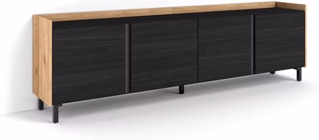 Mobile TV Soggiorno, 207x61x35 cm, Per TV fino a 80", Design industriale, Nero e rovere