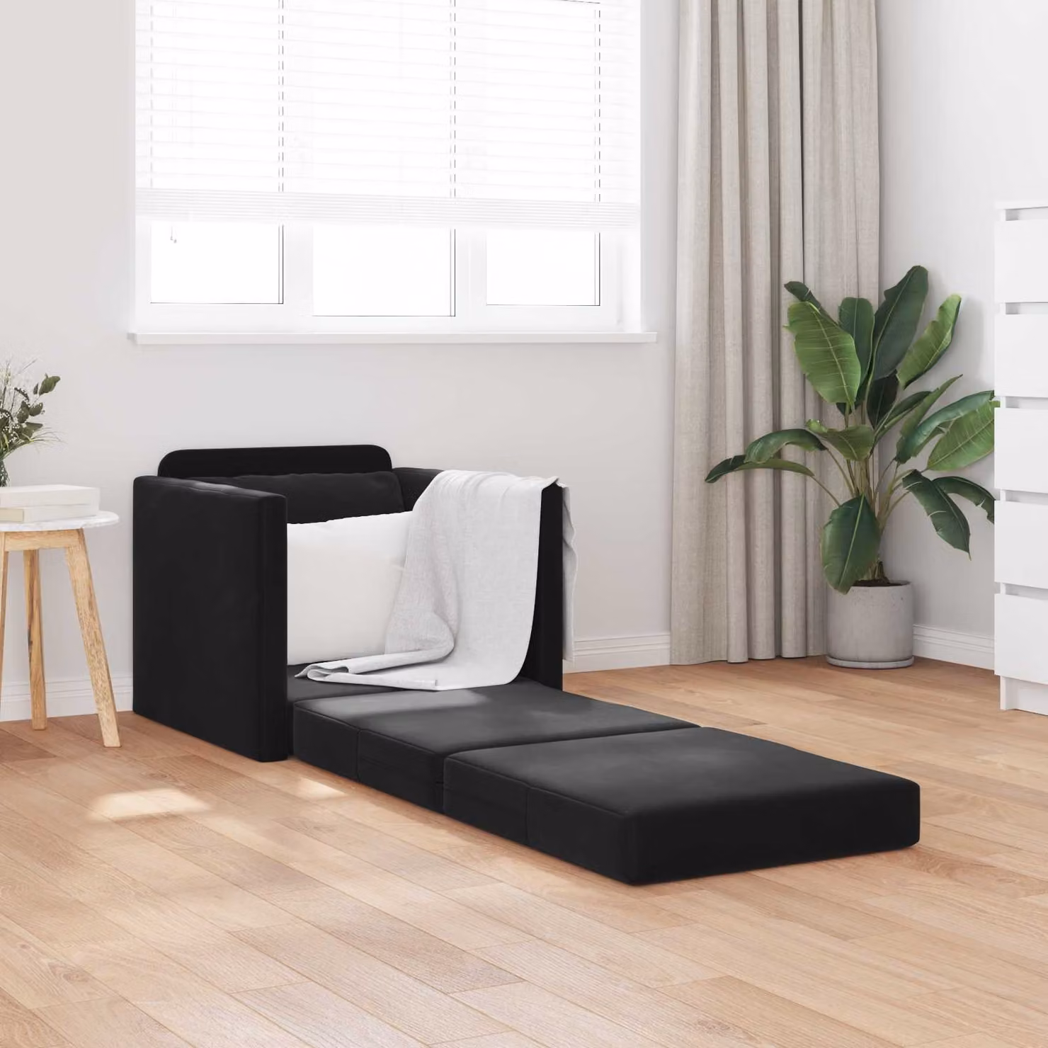 Divano letto vidaXL in velluto nero per il tuo soggiorno L: 74 cm, P: 77 cm, H: 81 cm