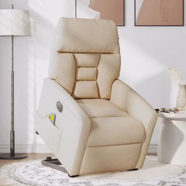 Poltrona Alzapersona Elettrica con Massaggio vidaXL, Colore Beige in Tessuto con Braccioli