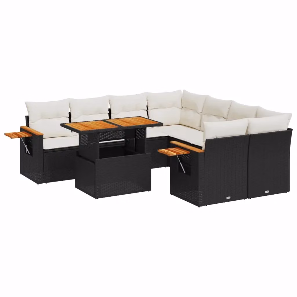 Set di divani da giardino vidaXL a forma di L composto da 9 pezzi in polyrattan nero con cuscini imbottiti e tavolino da esterno – 2