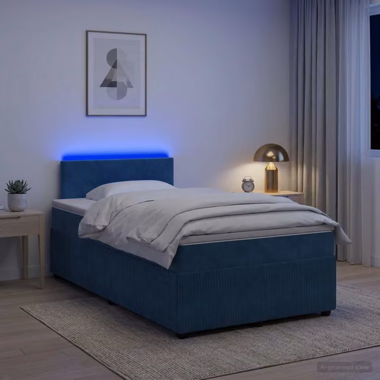 Letto box spring vidaXL con materasso ibrido in velluto blu L: 200 cm, P: 120 cm