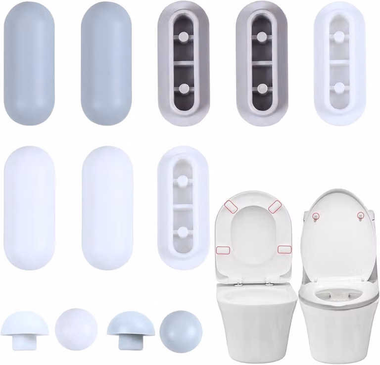 Set di protezioni per copriwater, composto da 12 pezzi, di colore grigio e bianco, universali per WC