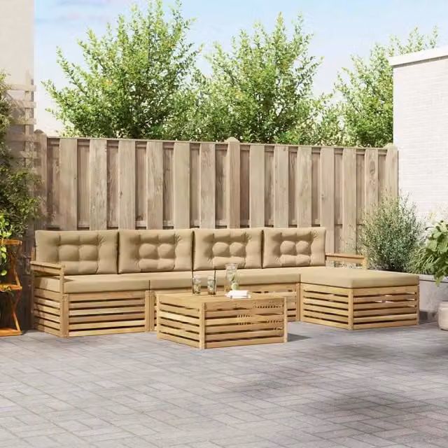 Set di divani da esterno 7 pz Bianco e Beige Poliestere 3390353