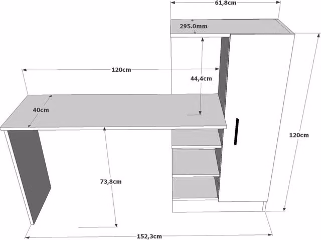 Scrivania in legno "CT2" - 152 x 40 x 120 cm - Pino atlantico bianco