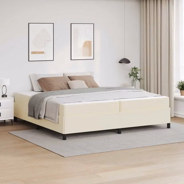 Struttura del letto con materasso Crema 200 x 200 cm Tessuto 3399021