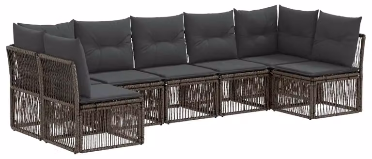 Set da giardino composto da 7 pezzi, colore grigio, realizzato in rattan sintetico