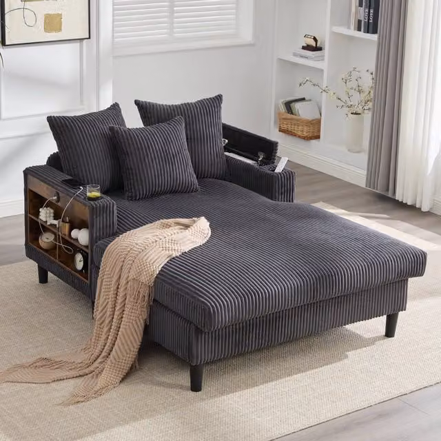 Divano Angolare con Chaise Longue e Contenitore ¨C MINIMAL ¨C Velluto a Coste, LED, USB