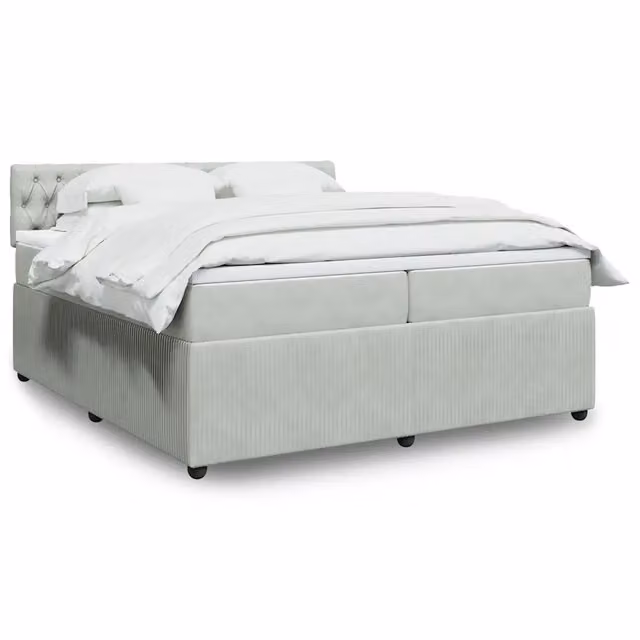 Letto con Giroletto a Molle e Materasso Ibrido vidaXL in Velluto Grigio e Bianco L/P: 200 x 200 cm