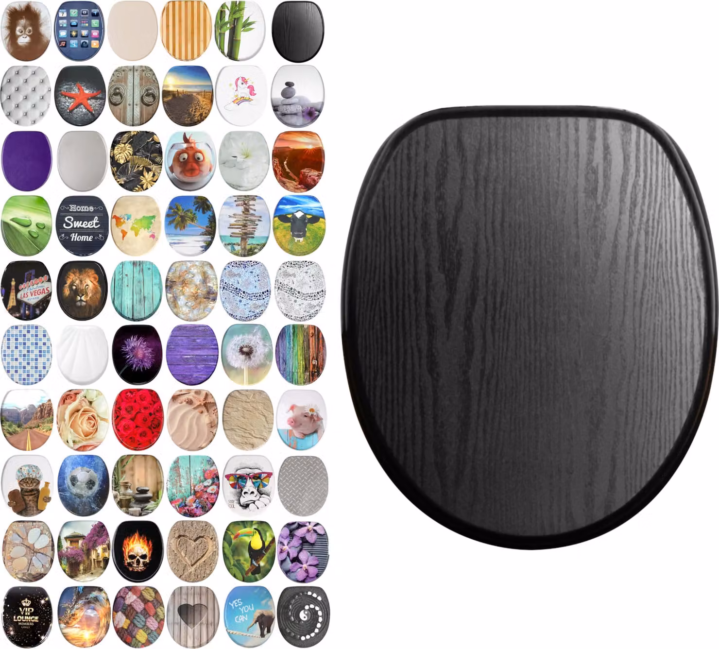 SANILO® Sedile WC con chiusura ammortizzata e chiusura rapida Black Wood, coperchio WC direttamente dal produttore, coperchio WC, sedile WC, coperchio WC