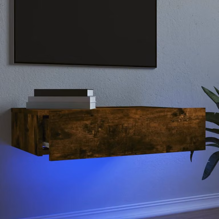 vidaXL Mobile Porta TV Moderno con Luci LED Integrate in Rovere Fumo, L 60 cm x P 35 cm x H 15,5 cm