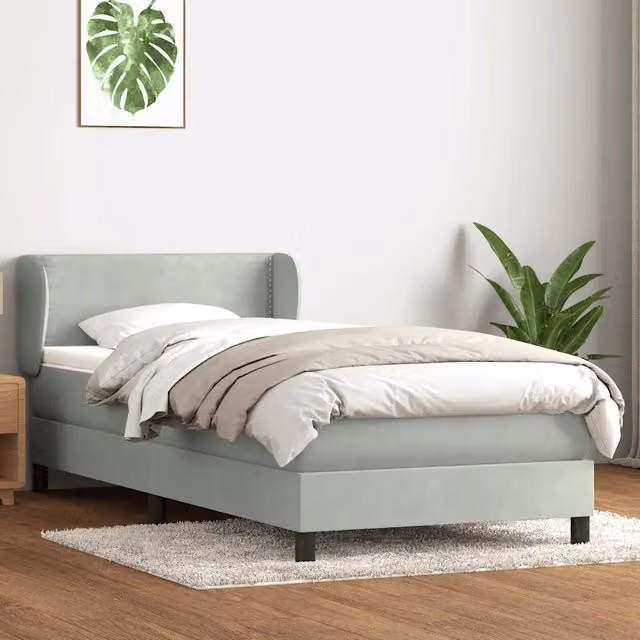 Letto Ibrido vidaXL con Struttura in Legno di Larice e Materasso in Velluto Grigio e Bianco L: 93 cm, P: 223 cm, H: 88 cm – 1