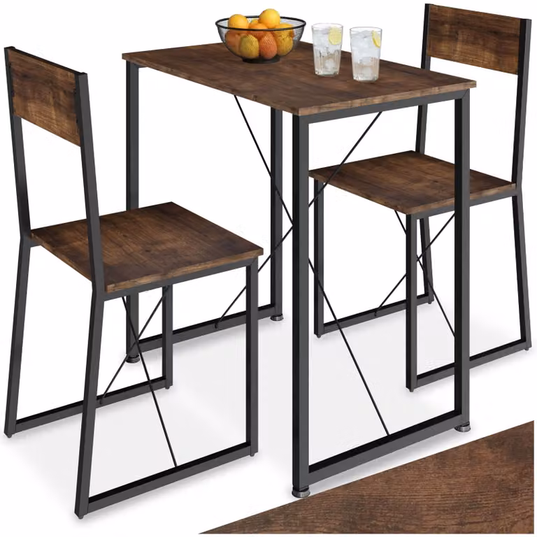 Set di tavolo e sedie TecTake GmbH in stile industriale, colore nero e marrone, con piano rettangolare in MDF laminato e struttura regolabile in altezza