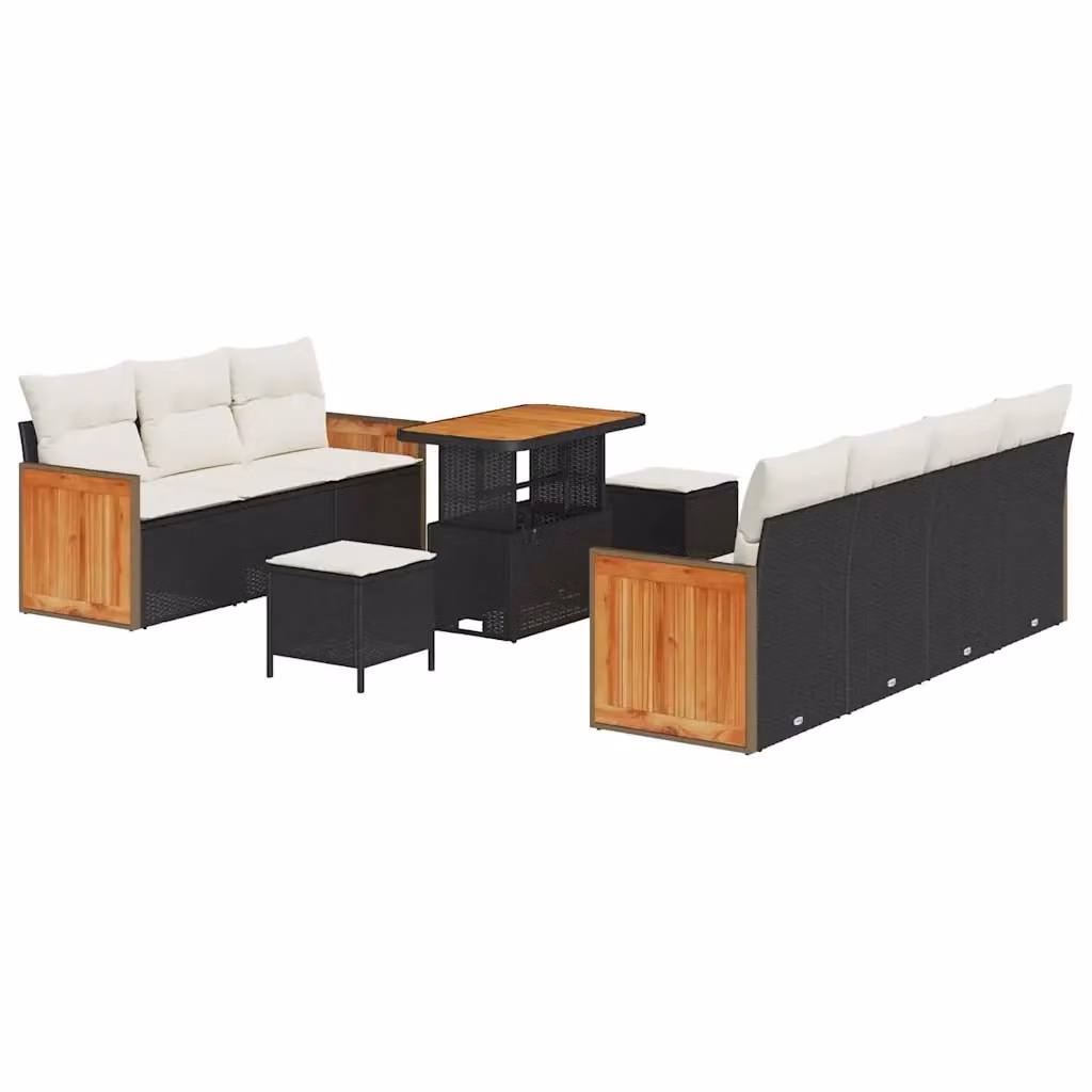 vidaXL Set Divano da Giardino Moderno a L con 10 Pezzi, Nero e Beige – 2
