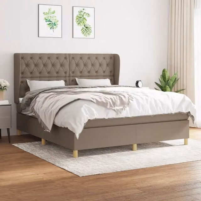 Letto Ibrido vidaXL con Giroletto a Molle e Materasso in Tessuto Beige e Bianco L/P/H: 160 x 200 x 25 cm – 1