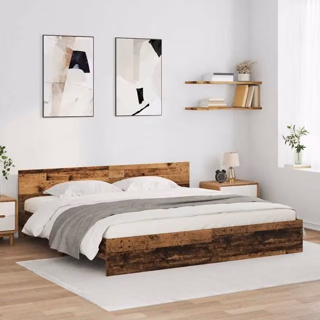 Struttura del letto con testiera-Giroletto con Testiera Legno vecchio 200 x 200 cm 758111