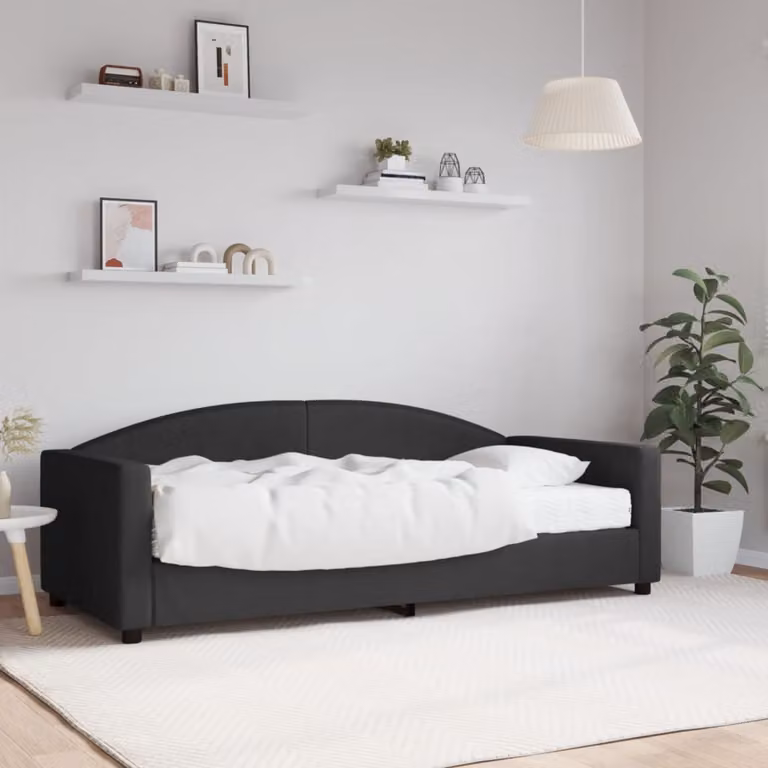 vidaXL Divano Letto Moderno in Tessuto Nero con Materasso L/P: 90 x 190 cm