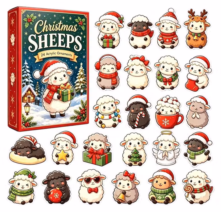 Calendario dell'Avvento a tema Natale - Decorazione in acrilico 2D a forma di pecore