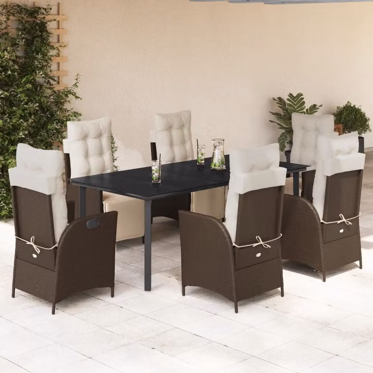 vidaXL Set da Pranzo da Giardino 7pz in Polyrattan Marrone con Piano in Vetro