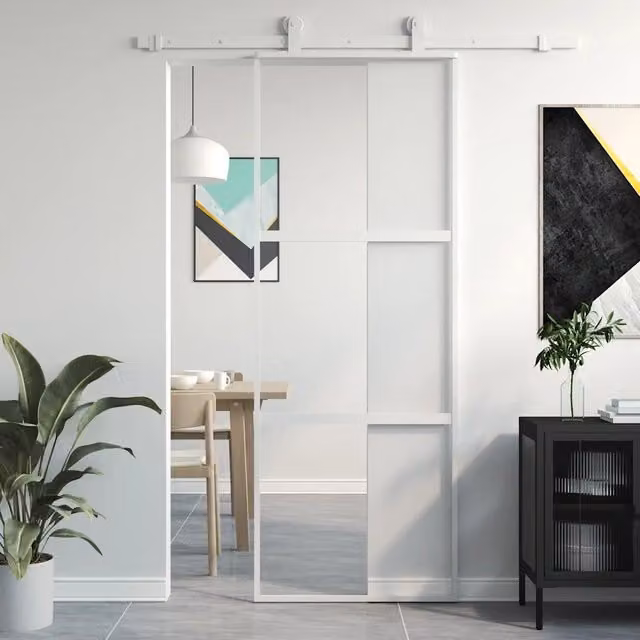 Porta Scorrevole vidaXL in Vetro Trasparente e Alluminio Bianco L: 76 cm, H: 205 cm