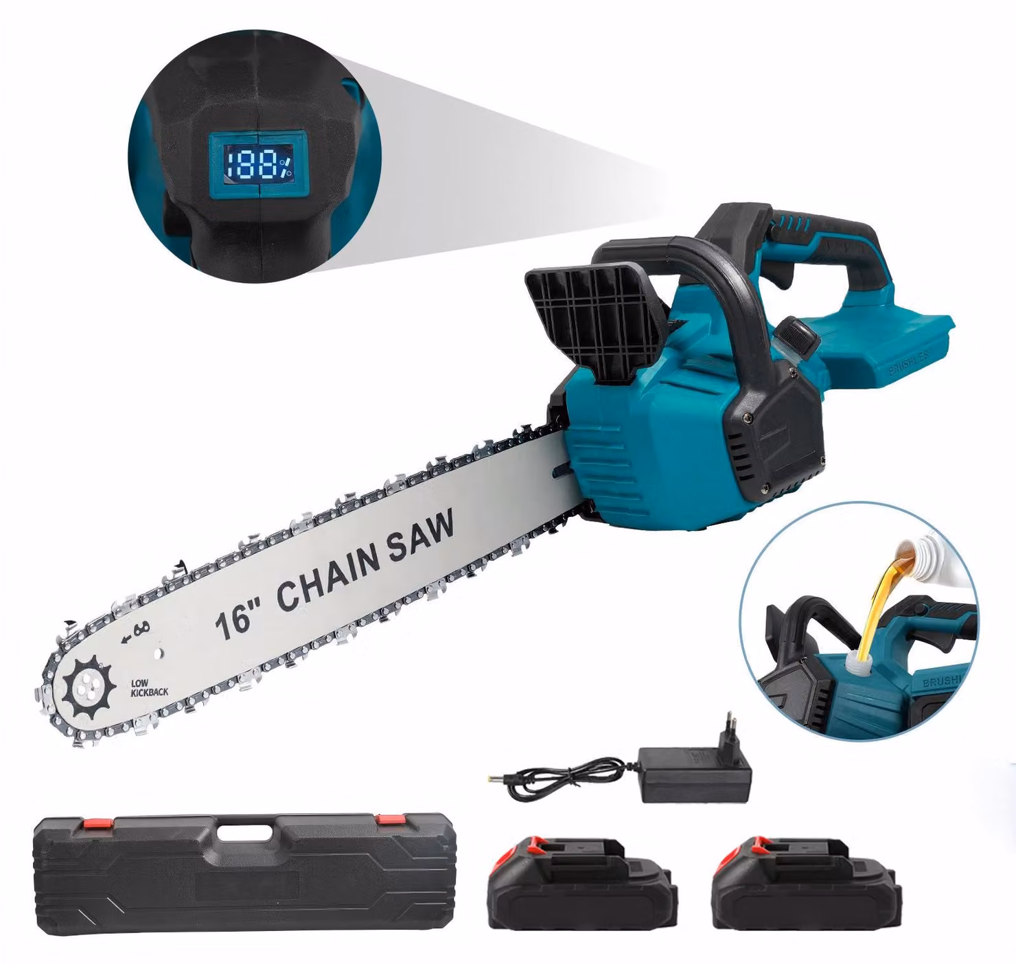 Troncatrice elettrica a batteria, 2 batterie, 1800 W, lama da 16 pollici