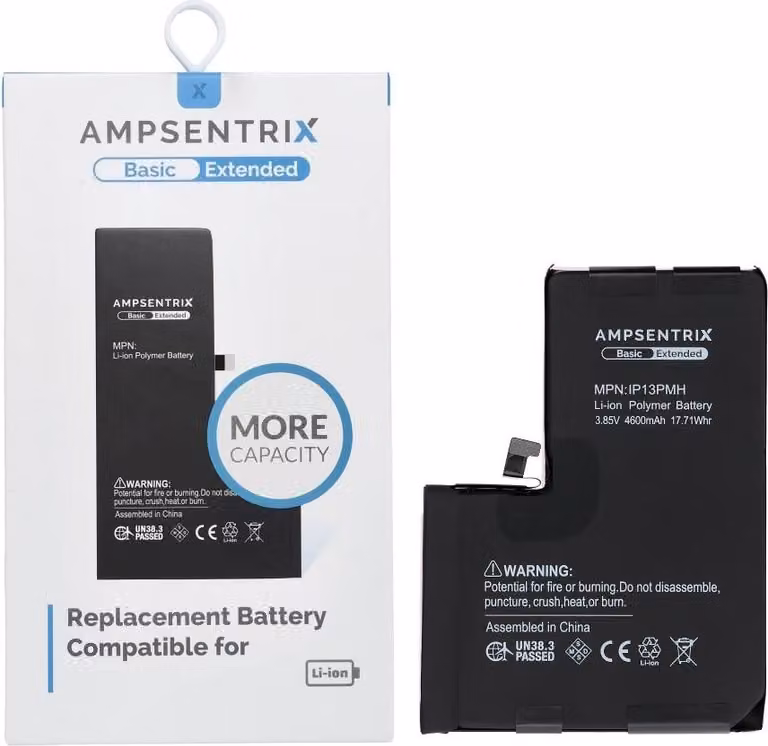 Batteria AmpSentrix Basic compatibile con iPhone 13 Pro Max (alta capacità 4600 mAh)