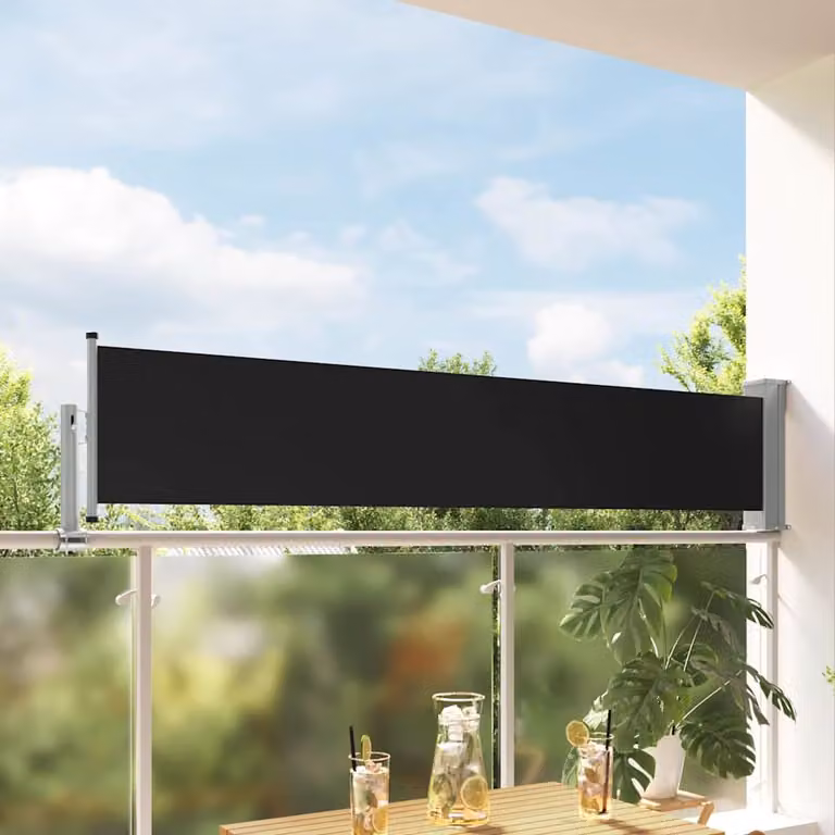 Tenda Laterale Retrattile vidaXL per Patio in Poliestere e Acciaio, Colore Nero, L: 300 cm, H: 50 cm