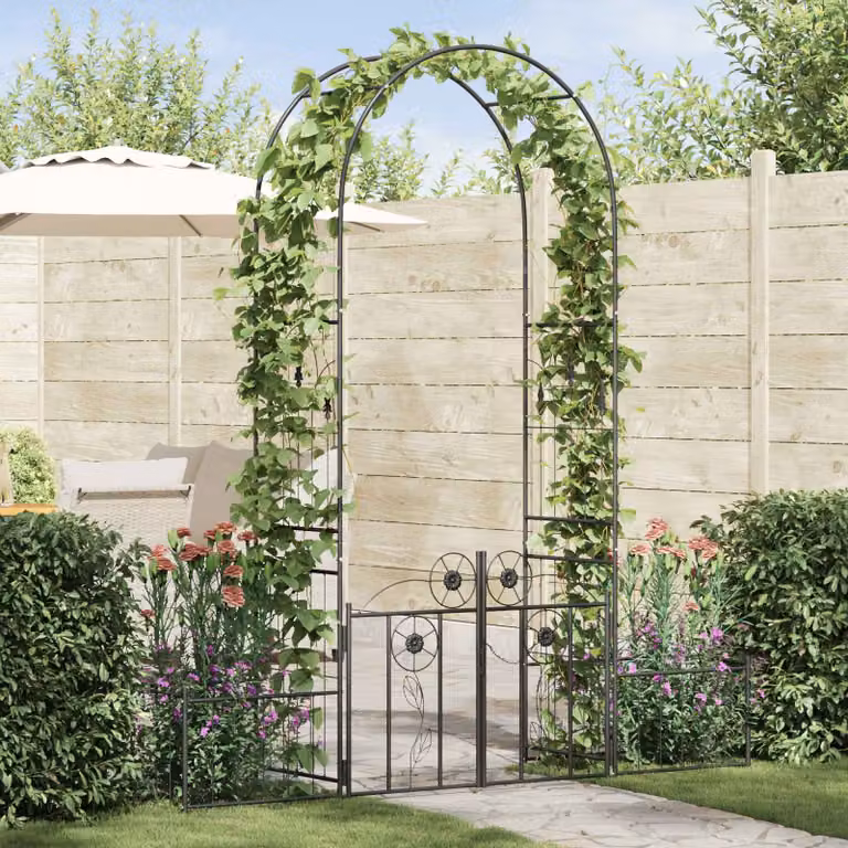 Arco da giardino ornamentale vidaXL in acciaio nero L: 203 cm, P: 50 cm, H: 218 cm