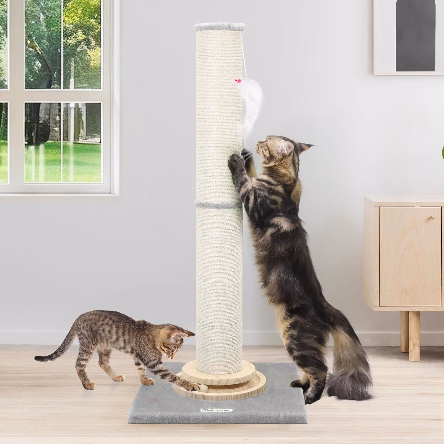 Albero per graffiare regolabile per gatti - Design 2-in-1 con giocattolo interattivo (90 cm e 50 cm)