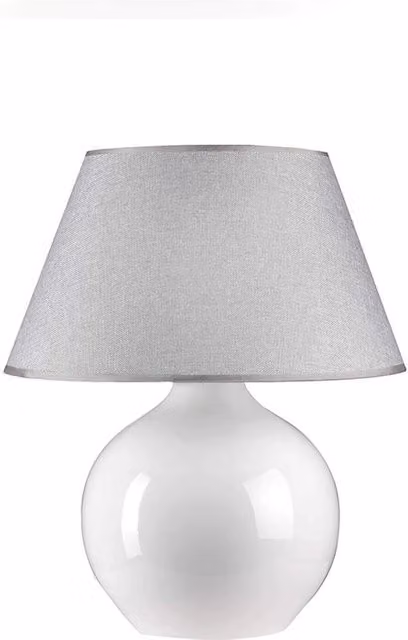 Lampada da tavolo sferica Onli in ceramica e tessuto bianca e grigia con design moderno