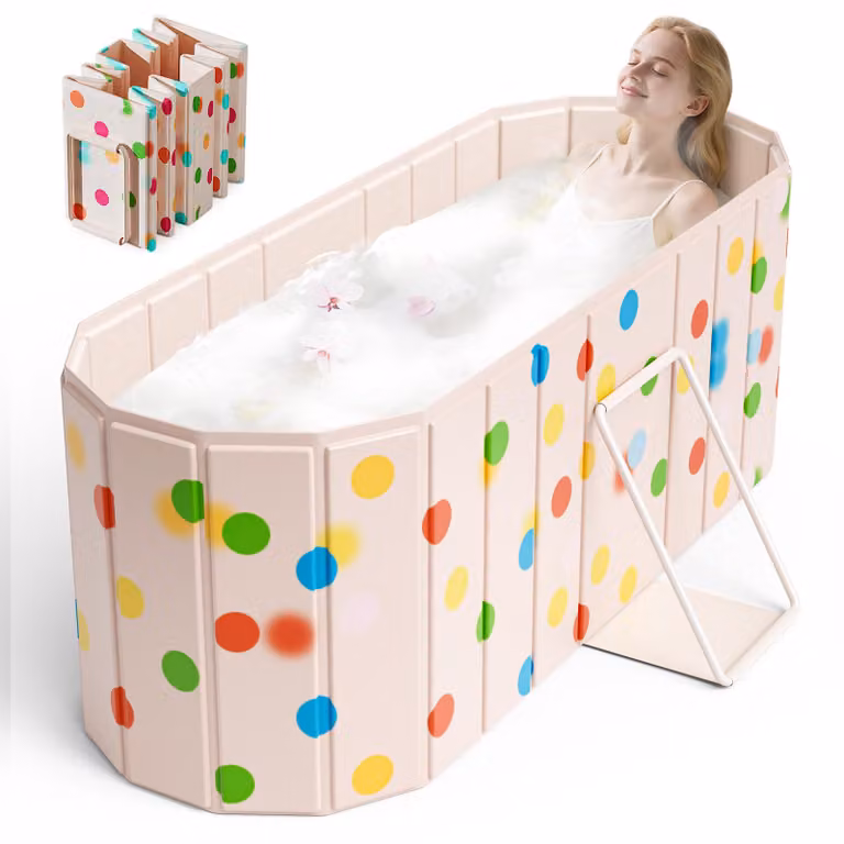 Vasca da bagno pieghevole portatile - Vasca da bagno per adulti da utilizzare sotto la doccia - Senza installazione - Ideale per bagni rilassanti con acqua calda o fredda - Rosa