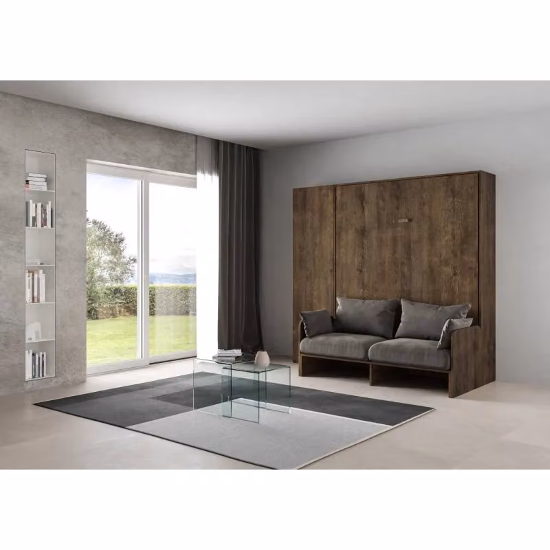 Letto a scomparsa verticale Kentaro con sofà e colonna Itamoby, colore noce, L/P/H: 240 x 105,2 x 233,6 cm – 2