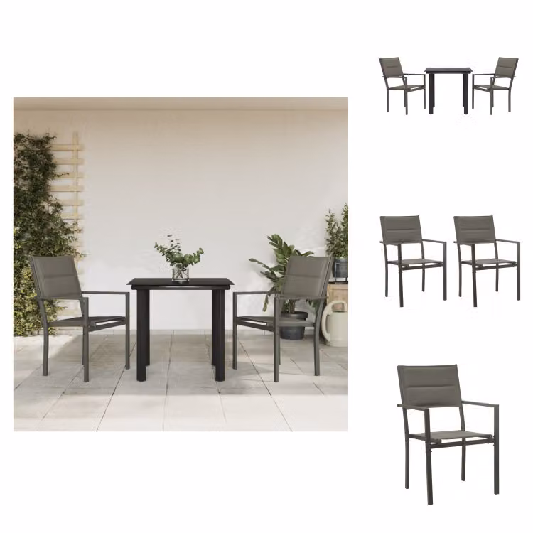 vidaXL Set da pranzo da giardino a 3 pezzi in acciaio nero e textilene - Set di mobili da giardino
