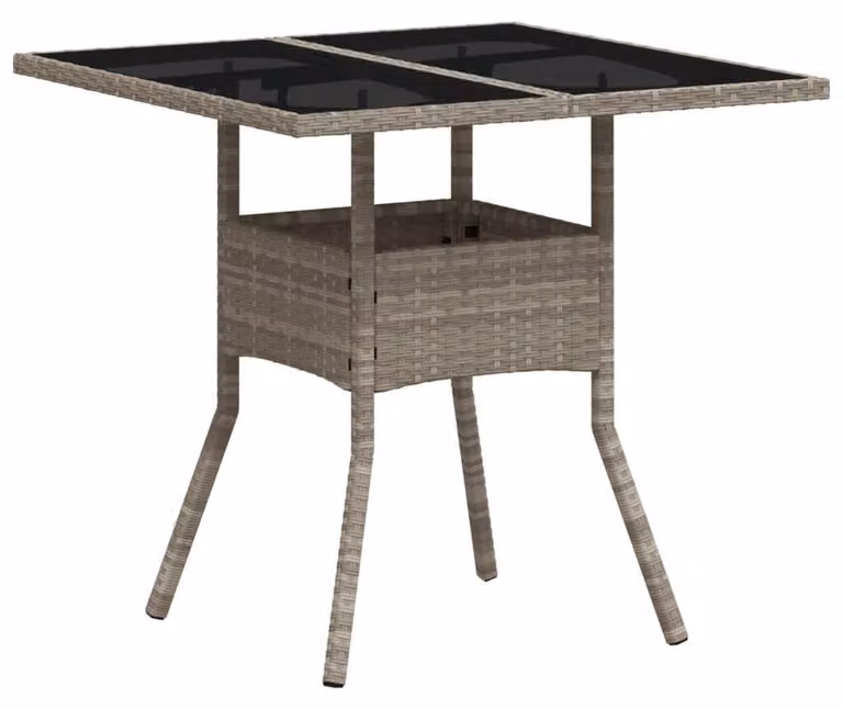 Tavolo da giardino 80x80 cm in rattan sintetico (Polyrotan) con piano in vetro temperato