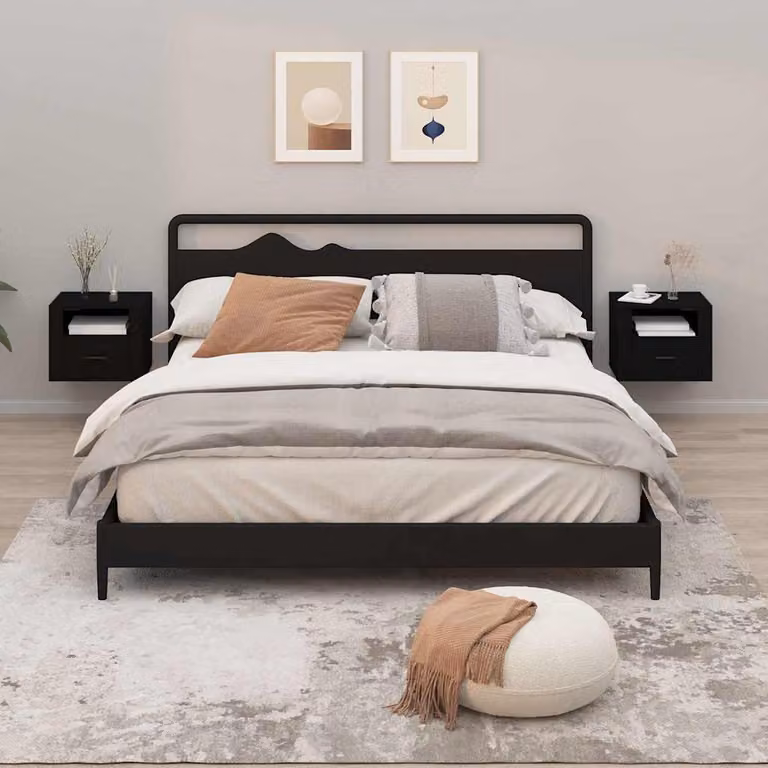Set di 2 comodini da muro vidaXL moderni in nero opaco L/P/H: 50 x 36 x 40 cm