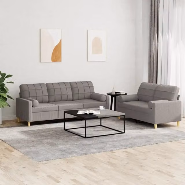 Set di Divani vidaXL in Tessuto Moderno con Cuscini, 1 Divano a 2 Posti e 1 Divano a 3 Posti, Grigio e Beige