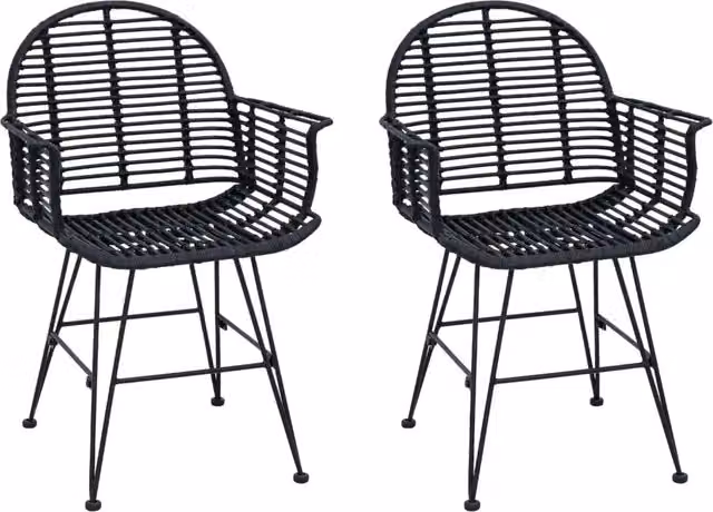 Sedia da pranzo 2 pz | Sedie da cucina Rattan e Ferro Nero 57 x 55 x 85 cm