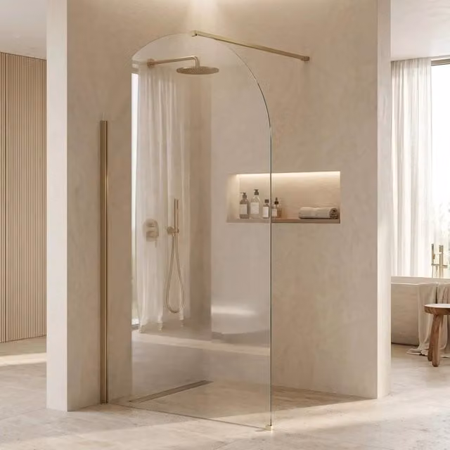Parete Doccia Walk-in Rea Heaven Asimmetrica con Vetro Trasparente e Profilo Gold Brush L: 120 cm, P: 8 cm