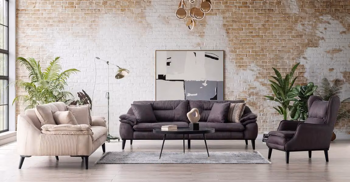 Moderne Sofagarnitur Beige Couch Polster Set Sitzpolster Wohnzimmer 3+3+1