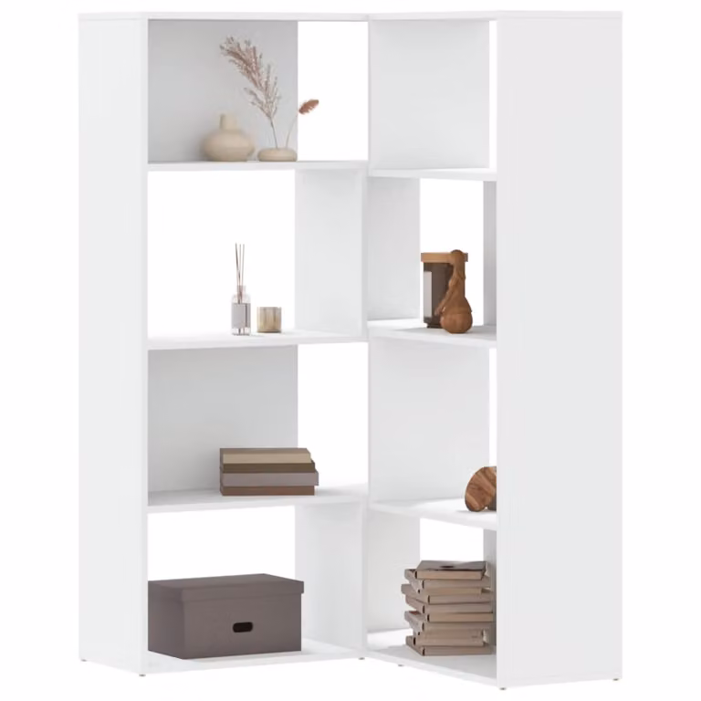 vidaXL Libreria Angolare a 4 Ripiani Bianca in Legno e MDF L/P/H: 85 x 85 x 140 cm